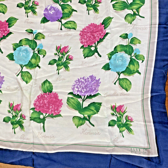 Vintage Echo Club 7 Scarf Square Silk Florals Scientific Name Flowers Romantic - Picture 5 of 12